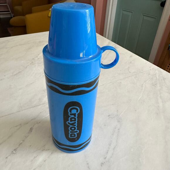 blue Crayola 11.5 oz Thermos Lid Bottle Insulated Container Bradshaw A. Aronson - Picture 1 of 5
